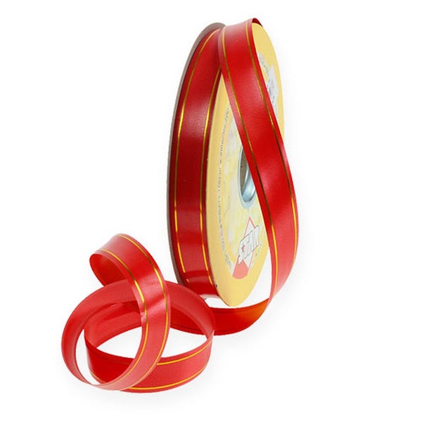 Rolle rotes Geschenkband mit goldenem Streifen