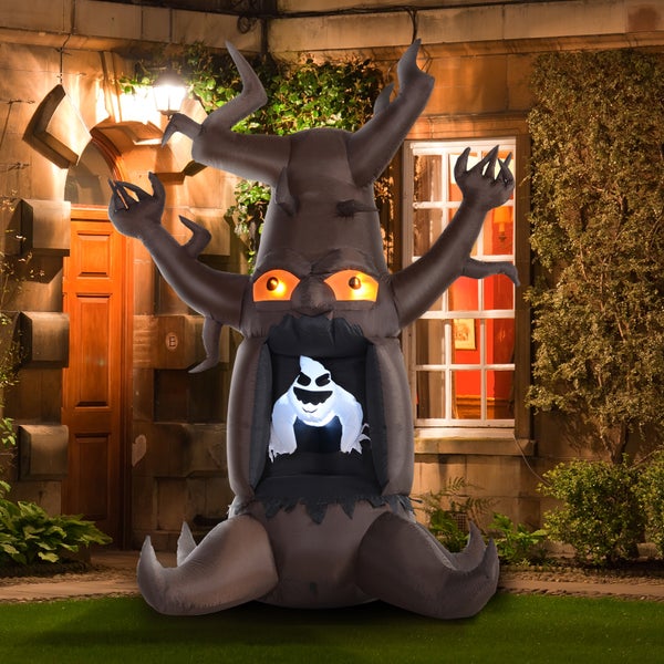 HOMCOM Aufblasbarer Halloween Baum mit 3 Lichtern für den Garten, 180 x 140 x 240 cm, Polyester, Braun