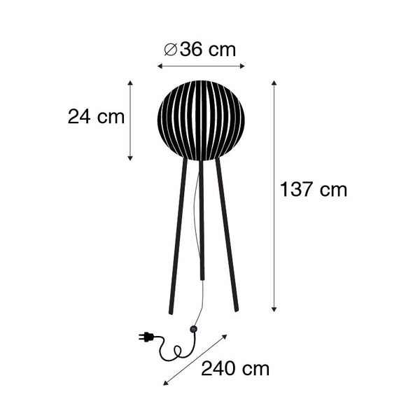 Abbildung der Abmessungen einer Stehlampe mit Lampenschirm, 137 cm hoch
