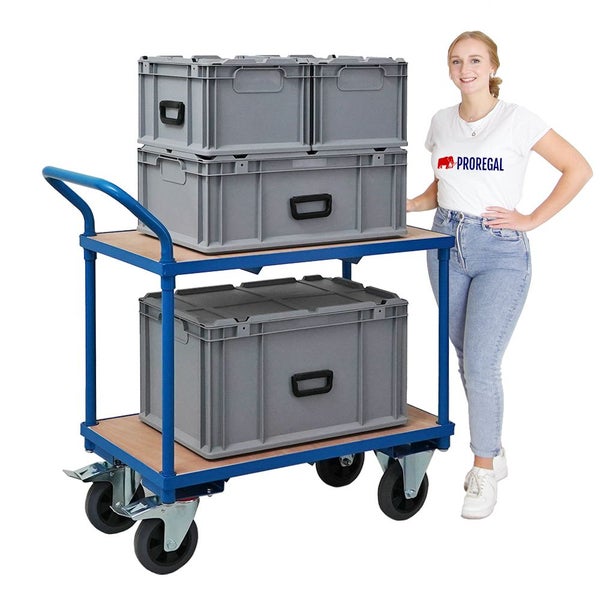 PROREGAL Profi Tischwagen mit 2 Etagen HxBxT 95 x 50 x 97 cm Traglast 400 kg Lichtblau