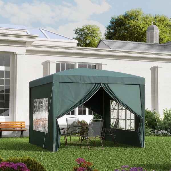 Outsunny Pavillon ca.3x3m, wasserabweisend Stabil Winterfest Pop-up Faltpavillon, UV Schutz 50+, Faltbar Partyzelt Gartenzelt mit 4 Seitenteilen Tasche Gartenpavillon für Camping Garten, Grün