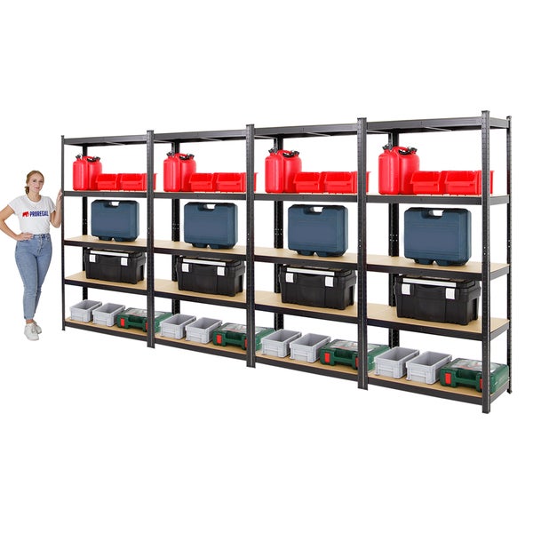 PROREGAL Mega Deal 4x Schwerlastregal Ragnar HxBxT 180 x 90 x 40 cm Fachlast 175 kg Schwarz