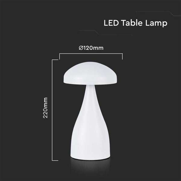 LED-Tischleuchte mit den Maßen 220 mm Höhe und 120 mm Durchmesser.