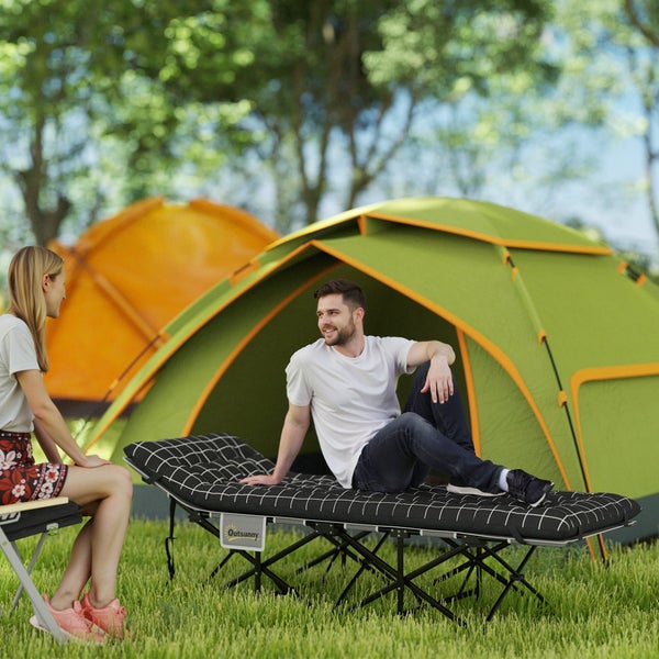 Outsunny Campingbett klappbar Klappbett Feldbett mit Seitentasche Matratze Rutschfest Gästebett bis 150 kg belastbar Outdoor Oxford Schwarz 190 x 67 x 37 cm