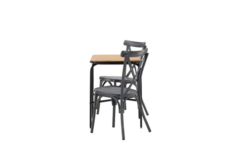 Holmbeck Gartenset Tisch, 2 Stühle  natur,dunkel grau. 88 X 70 X 74 cm