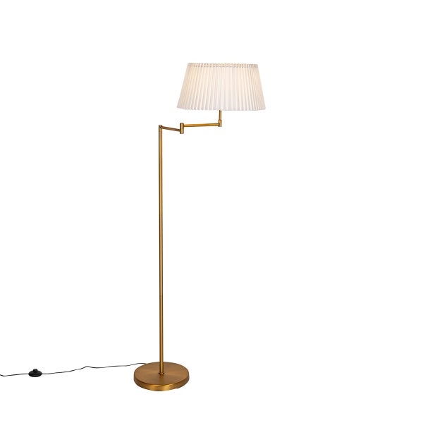 Goldfarbene Stehlampe mit plissiertem Lampenschirm