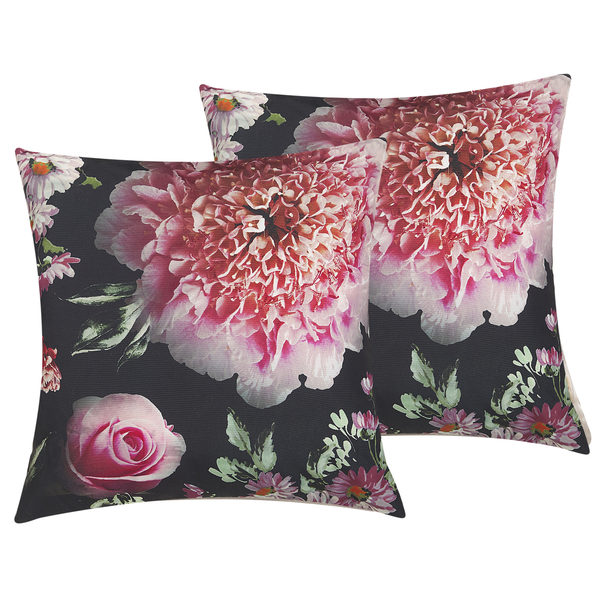 Dekokissen 2er Set HEDERA 45 x 45 cm Schwarz Blumenmuster