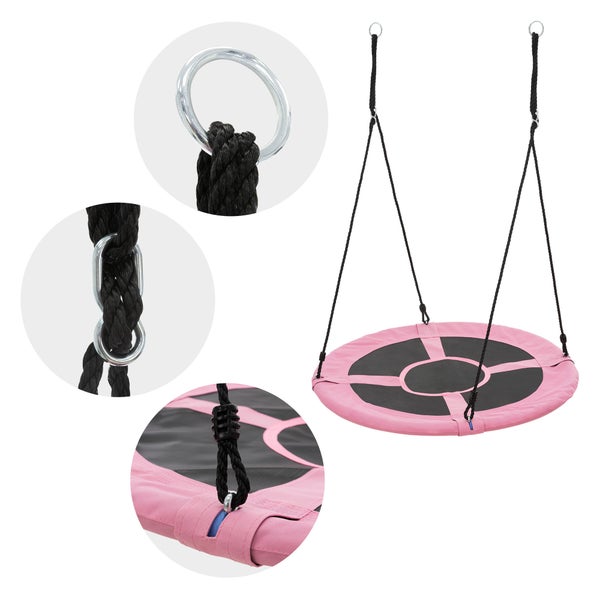 ECD Germany Nestschaukel Ø100 cm, Pink, Tellerschaukel für Kinder & Erwachsene, Höheverstellbare Kinderschaukel Outdoor, Hängeschaukel 150 kg belastbar, Gartenschaukel Rundschaukel geschlossener Sitz
