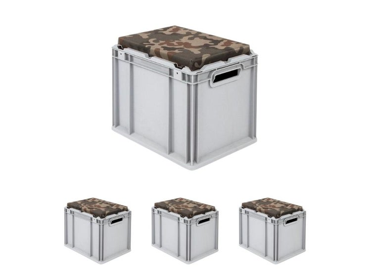 PROREGAL SparSet 4 x Eurobox NextGen Seat Box Camouflage HxBxT 36,5 x 30 x 40 cm 30 Liter Griffe Offen Eurobehälter Sitzbox Transportbox
