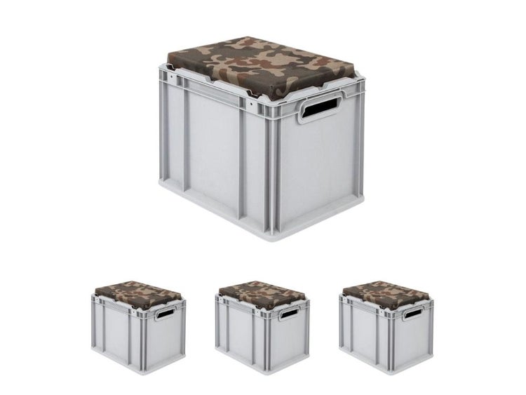 PROREGAL SparSet 4x Eurobox NextGen Seat box Camouflage HxBxT 365 x 30 x 40 cm 30 Liter Griffe Offen Eurobehälter Sitzbox Transportbox