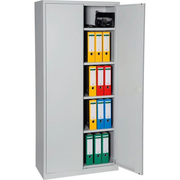 PROREGAL Flügeltürenschrank Badger 4 Fachböden Eurolock Griff Sockel HxBxT 180 x 80 x 38 cm Grau Lackiert