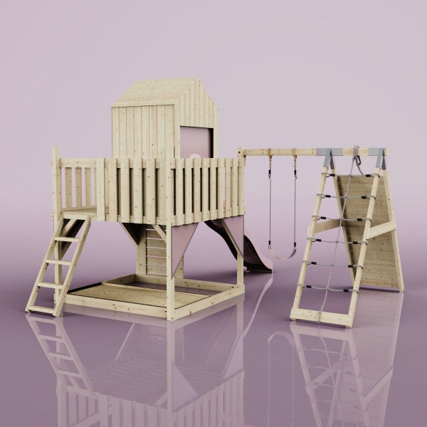 OutdoorToys Spielturm Ida aus Holz in Rosa Kinderschaukel
