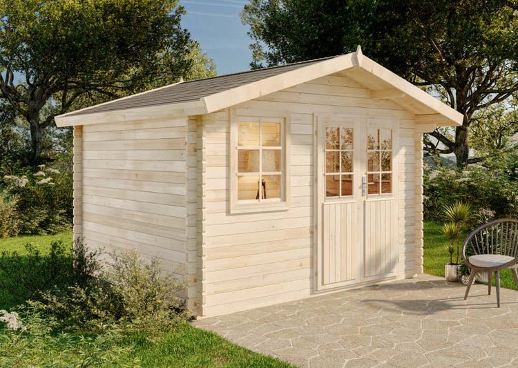 Alpholz Gartenhaus Matti 40 Gartenhaus aus Holz, Holzhaus mit 40 mm Wandstärke Blockbohlenhaus, Naturbelassen 3,6x3m