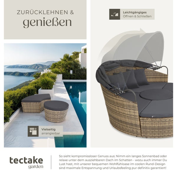 Rattan Sonneninsel tectake Santorin variabel aufstellbar widerstandsfähig natur/dunkelgrau