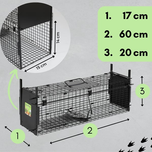Drahtfalle mit den Maßen 17 cm x 60 cm x 20 cm