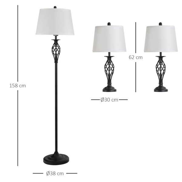 HOMCOM 3er-Lampenset, ø38 x 158H cm / ø30 x 62H cm, PS, Schwarz