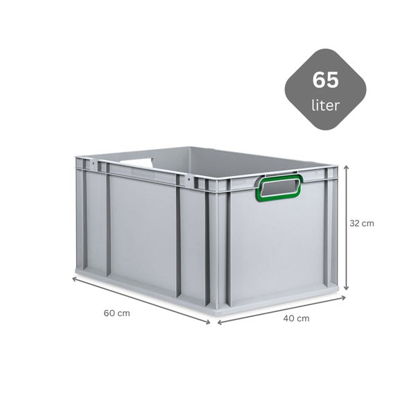 PROREGAL Spar Set 3x Eurobox Nextgen Color Mit Auflagedeckel & Schiebeschnappverschlüsse HxBxT 32 x 40 x 60 cm Griffe Grün Offen Verstärkter Boden