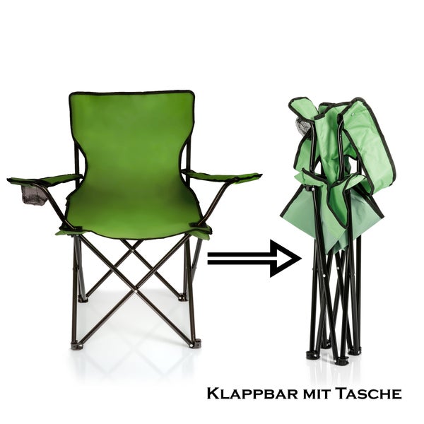 BigDean Faltstuhl GRÜN Campingstuhl Anglerstuhl mit Getränkehalter & Tragetasche - Anglersessel klappbar - Klappstuhl Gartenstuhl Faltstuhl Relaxsessel Angelsessel faltbar