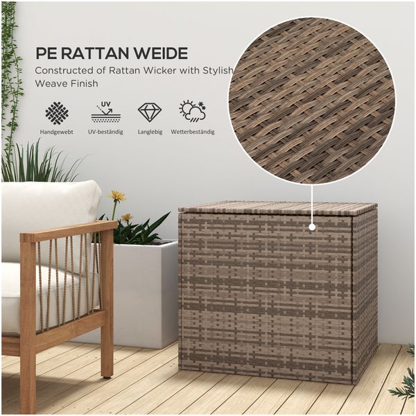 Outsunny Polyrattan Auflagenbox, Kissenbox mit Deckel, 75 x 75 x 70 cm, Stahl, PE-Rattan, Sand