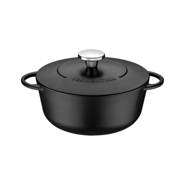 Schwarzer Tramontina Kochtopf aus Gusseisen mit Deckel