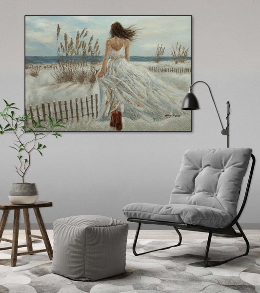Handgemaltes Gemälde Acrylfarbe 100x70cm Weiß