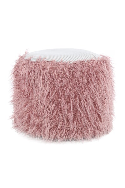 Pouf, Fellpouf Hocker modern Rosa / Grau Rund Ø 45 cm