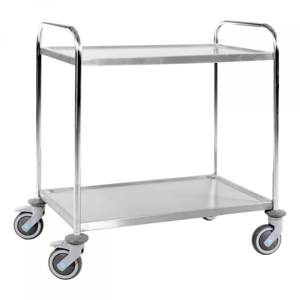 Edelstahl Servierwagen mit zwei Ablageflächen und Rollen