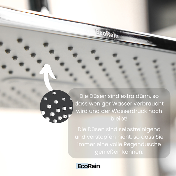 EcoRain 30% Wassersparender Regenduschkopf Mark 30 CM Rechteckig - Hoher Wasserdruck - Universeller Anschluss - Anti-Kalk Duschkopf - Chrom