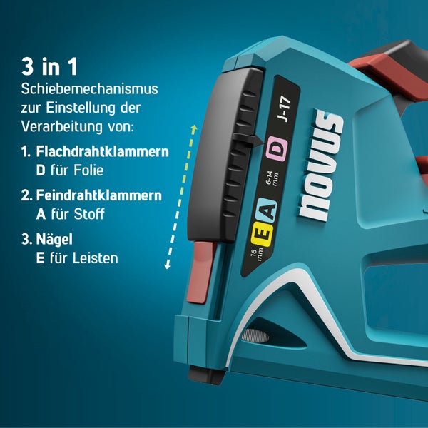 Novus Tools Handtacker J-17 6-14 mm, Profi-Tacker geeignet für Feindraht-, Flachdrahtklammern & Nägel 030-0474