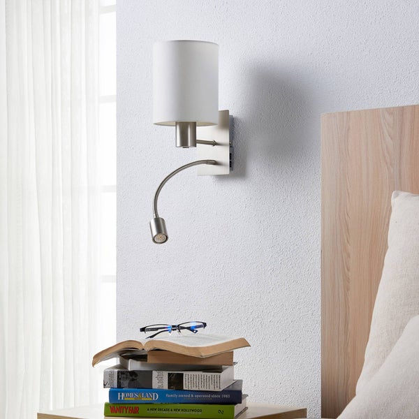 Lindby Wandleuchte, Wandlampe Innen Shajan (Modern) in Weiß aus Textil (1 flammig E27) - Wandleuchten Wandstrahler Wandbeleuchtung Schlafzimmer / Wohnzimmer Wohnzimmerleuchte