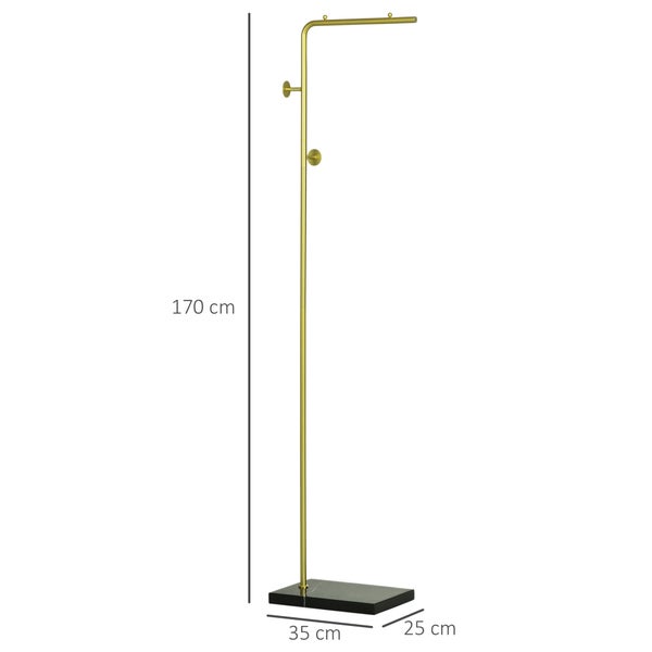HOMCOM Garderobenständer, Kleiderständer mit Haken Marmor Basis Garderobe für Kleidung, Hüte, für Wohnzimmer, Eingang, 35 x 25 x 170 cm, Gold+Schwarz