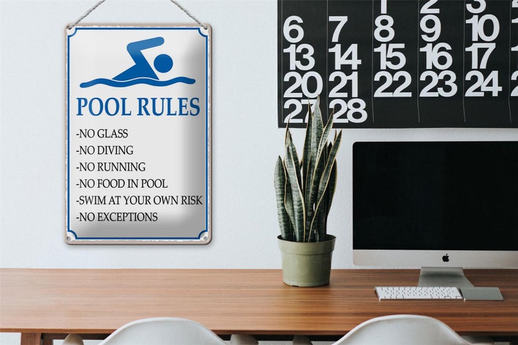 Blechschild Spruch 20x30cm Pool Rules No glass no diving