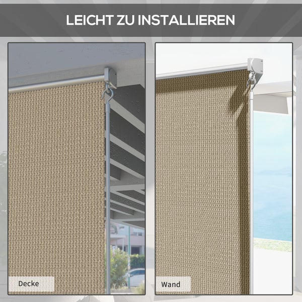 Outsunny Senkrechtmarkise Balkonrollo mit Handkurbel, 120 x 185 cm Außenrollo, Verdunkelungsrollo, Sichtschutz für Pavillon, Garten, Beige