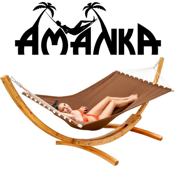 AMANKA XXL Hängematte mit Gestell - 325 cm Hängemattengestell Outdoor Holz - Hängematte Braun Outdoor Stabhängematte mit Gestell -  Hängematte für 2 - Hängematten Ständer Holz Hängematte Zwei Personen