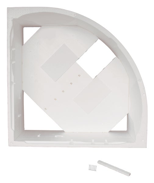 Viertelkreis-Wannenträger aus weißem Styropor für Eckbadewannen.