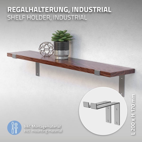 ML-Design 8 Stück Regalhalterung 20x4x14,5 cm, Grau, aus Metall, 8 Zoll Regalhalterungen, Industrielle Regalwinkel, Regalträger für Wandmontage, 90 Grad Wandhalterung, L-Form Wandregal, mit Schrauben