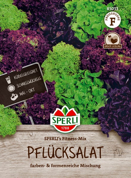 Sperli Saatgut Pflücksalat Fitness Mix für eine farbenfrohe und formenreiche Salatmischung aus eigenem Anbau.
