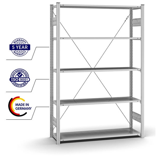 PROREGAL Profi Lagerregal Stecksystem T-Profil Grundregal HxBxT 200 x 130 x 40 cm Fachlast 95 kg Verzinkt