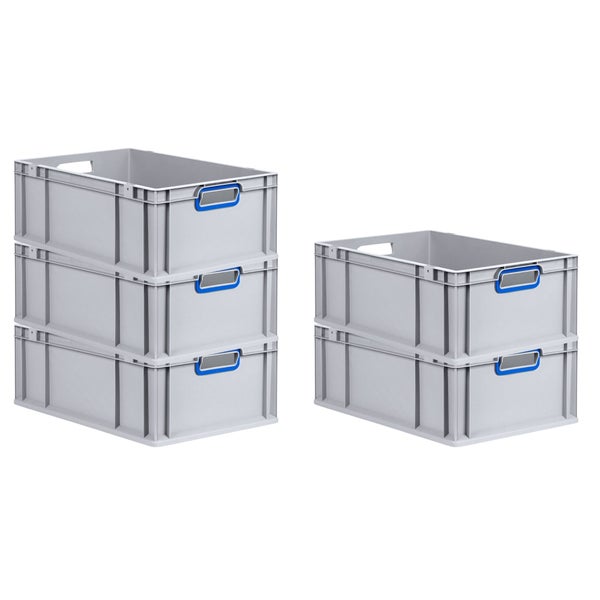 PROREGAL Spar Set 5x Eurobox Nextgen Color HxBxT 22 x 40 x 60 cm 44 Liter Griffe Blau Offen Verstärkter Boden Eurobehälter Transportbox