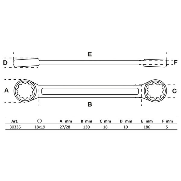BGS Doppel-Ringschlüssel extra flach SW 18 x 19 mm - 30336