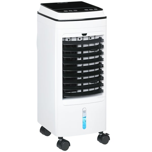 HOMCOM 3 in 1 Mobile Klimaanlage mit Luftbefeuchtung Wasserkühlung 60° oszillierendes 4L Klimagerät mit 8h Timer, Schlafmodi, 75W Luftkühler mit Fernbedienung, für 20 ㎡ Weiß