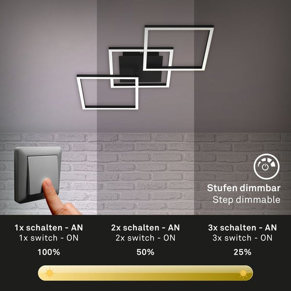 LED Deckenleuchte Dimmbar drehbar 30 W schwarz Metall-Kunststoff Briloner