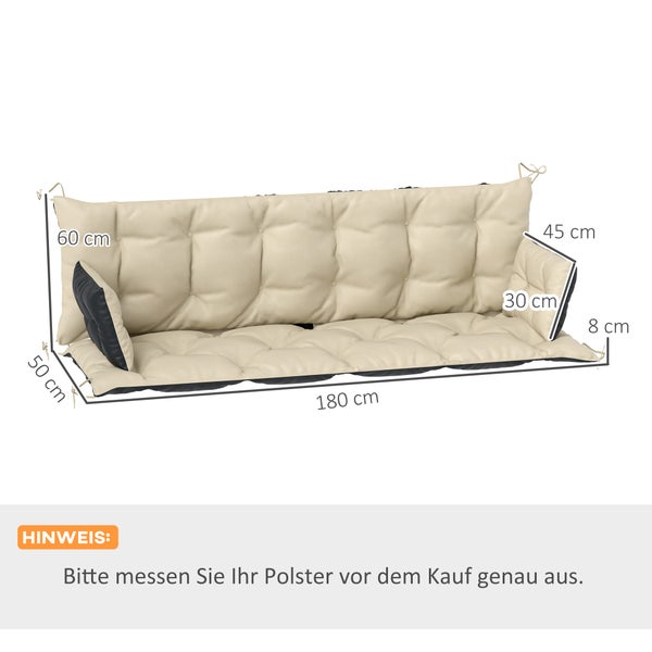 Outsunny 3 Sitzer Bankauflage 180x110x8 cm Bankkissen mit Bändern, Sitzkissen, Outdoor/Indoor Stuhlkissen, Sitzauflage, Sitzpolster, Bankpolster für Gartenmöbel, Hollywoodschaukel, Beige+Schwarz