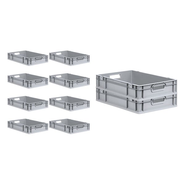 PROREGAL SuperSparSet 10x Eurobox NextGen Grip mit Scharnierdeckel und Blauen Schiebeschnappverschlüssen HxBxT 12 x 40 x 60 cm 23 Liter Griffe
