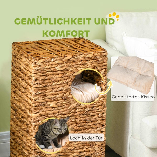 PawHut Kratztonne, 40L x 31B x 76H cm, Wasserhyazinthe, Stahl, Braun