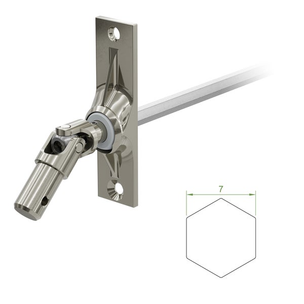 Geiger Gelenklager 45°- G003 | Grundplatte 22 x 85 mm | Kurbelzapfen 12,9 mm | 7 mm Sechskant - Länge 300 mm