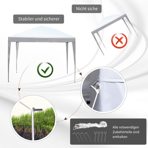 Outsunny Pavillon ca. 3x3m, wasserabweisend Stabil Winterfest Pop-up Faltpavillon, UV Schutz, Faltbar Partyzelt Gartenzelt mit Tasche, Gartenpavillon für Camping Garten, Weiß