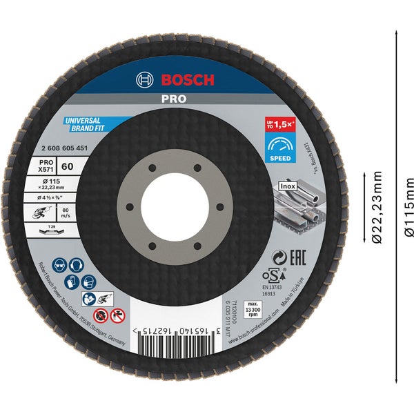 Bosch PRO X571 Fächerschleifscheibe 115 mm G60 - 2608605451