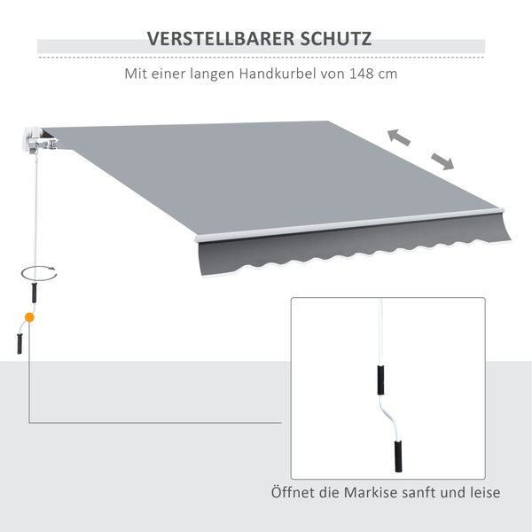 Outsunny manuelle Gelenkarmmarkise,  mit Handkurbel Balkonmarkise, 395 x 245 cm, Alu, Weiß+Grau