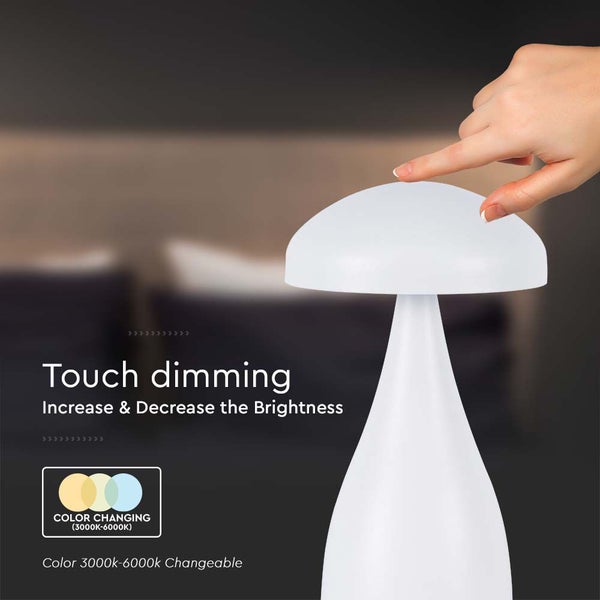 V-TAC VT-1041-W - White Rechargeable Table Lamps - IP20 - 1W - 55 Lumen - 3IN1
